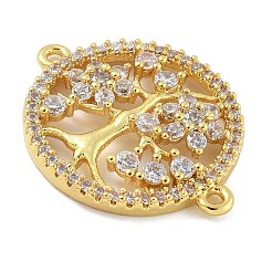 Crémaillère en laiton plaqué zircone cubique transparent rond plat avec breloques de connecteur d'arbre&nbsp;KK-A234-033G