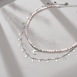 Collane di fascino della luna e della stella della lega di stile 2pcs 2 impostate&nbsp;NJEW-JN04065