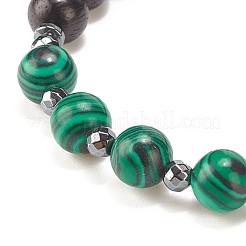 2 pièces 2 style bois naturel et synthétique hématite et malachite ensemble de bracelets extensibles perlés&nbsp;BJEW-JB07948-01