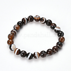 Agata a strisce naturali / bracciali elasticizzati con bordino in agata fasciati&nbsp;X-BJEW-Q692-03I