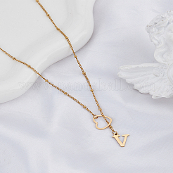 Collier lariat en acier inoxydable avec lettre et cœur pour femme 1 pièce&nbsp;NJEW-LP0002-87G-V