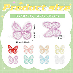 48 Stück 8 Farben Schmetterlingsform Stoff Stickerei Applikationen&nbsp;PATC-FG0002-16