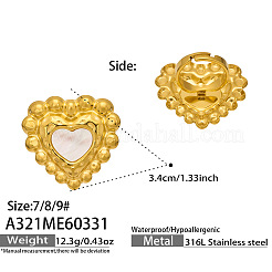 Anillos abiertos de brazalete de acero inoxidable 316L y concha natural&nbsp;WG4BFEC-01