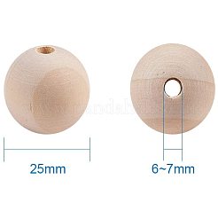 Cuentas redondas de madera sin terminar&nbsp;WOOD-PH0004-25mm-LF