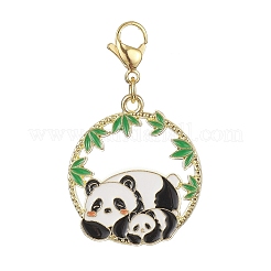 Anello tondo con decori pendenti in lega di panda smaltati&nbsp;HJEW-JM01042
