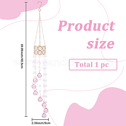 Atrapasueños colgantes con borlas de cuentas de vidrio redondas de flores para decoración de ventanas&nbsp;HJEW-WH20020-007B