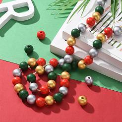 160pcs 4 Farben Weihnachten bemalte Naturholz runde Perlen&nbsp;WOOD-LS0001-01N