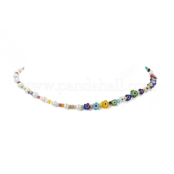 Natürliche Perle & Millefiori & Saatglasperlenkette für Frauen&nbsp;NJEW-JN04161