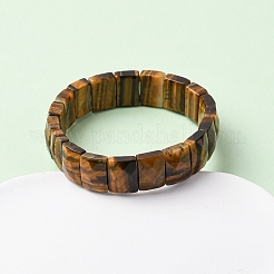 Braccialetti elastici rettangolari in perline di occhio di tigre naturale per donne e uomini&nbsp;BJEW-Z149-01B