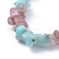 Natürliche amazonite & strawberry quartz chip stretch armbänder&nbsp;X-BJEW-JB04490-04