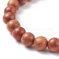 Bracciale elasticizzato in legno naturale con perline rotonde&nbsp;BJEW-JB08223