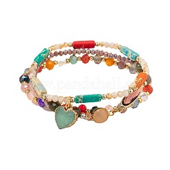 3 stücke 3 arten glas & harz perlen stretch armbänder & legierung herz charme armbänder für frauen&nbsp;FS-WGDA739-01