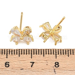 Orecchini a bottone con micro pavè di fiori in ottone e zirconi trasparenti&nbsp;EJEW-F400-01A-G