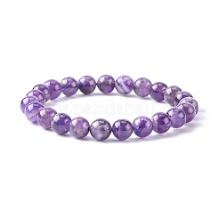 Natürliches Amethyst-Stretcharmband mit runden Perlen&nbsp;BJEW-F293-04A