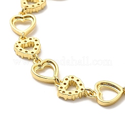 Bracciale a catena a maglie a cuore vuoto con zirconi cubici trasparenti&nbsp;BJEW-A132-12G