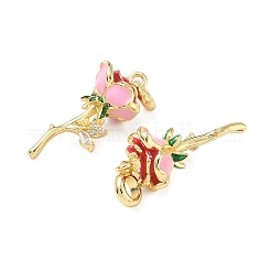 Messing Emaille bunte Rose Blume europäischen Baumeln Charms&nbsp;KK-L256-09G