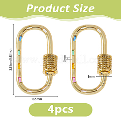 4 Stück Messing Micro Pave Zirkonia Schraubkarabiner Verschluss Charms&nbsp;ZIRC-DC0001-35