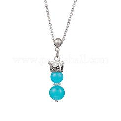 Collar de cable de acero inoxidable 304 con colgante de príncipe con corona y cuentas de vidrio hechas a mano para mujer&nbsp;NJEW-JN05447-03