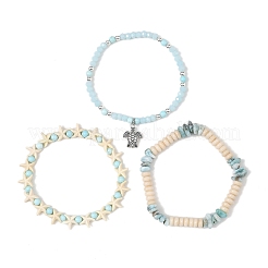 3 bracelet extensible en perles de howlite naturelle teintée&nbsp;BJEW-JB14430