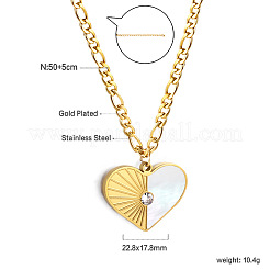 Collane con ciondolo a forma di cuore in acciaio inossidabile 304 e conchiglia bianca naturale con strass di cristallo per donna&nbsp;WGBBEC6-04