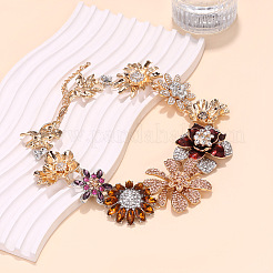 Blumenlegierung bunte Strass-Halsketten für Frauen&nbsp;NJEW-F357-05KCG