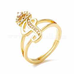 Clear Cubic Zirconia Initial Letter with Crown Adjustable Ring, Real 18K Gold Plated Brass Alphabet Ring for Women, Cadmium Free & Lead Free, Letter.I, US Size 6(16.5mm)
