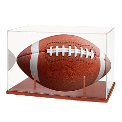 Vetrina per palloni da rugby in acrilico trasparente, con base in legno, portaoggetti antipolvere per palloni da rugby, rettangolo, cammello, 19x31x20cm