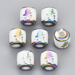 Galvanisierte Glasperlen, Spalte mit Schmetterlingsmuster, Multi-Farbe plattiert, 11.5x11.5 mm, Bohrung: 2.5 mm