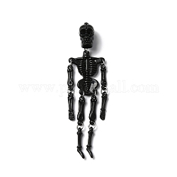 Pendentifs squelette pvc lumineux halloween, brillent dans le noir, avec anneaux en fer, noir, 100x26.5x15mm, Trou: 1.6mm