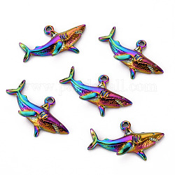 Colgantes de la aleación, Sin cadmio y níque y plomo, tiburón, color del arco iris, 19x32x5mm, agujero: 1.8 mm