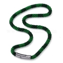 Collier de perles au crochet en verre, Collier népalais à la mode avec fermoirs magnétiques en alliage, verte, 17.87 pouce (45.4 cm)