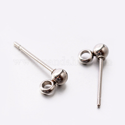304 Stainless Steel Post Stud Earring Findings, with Loop, Stainless Steel Color, 6x3mm, Hole: 1.8mm, Pin: 0.8mm