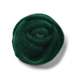 Cabochons en tissu velours, fleur rose, vert foncé, 23~24x16mm