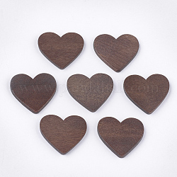 Расписные деревянные кабошоны, сердце, кокосового коричневый, 18~19x20.5x2 мм