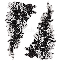 花柄ポリエステル刺繍レース アップリケ  縫製装飾品  diyの衣装アクセサリー  ブラック  450x245x1mm