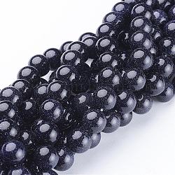 Synthetic Blue Goldstone Beads Strands, Round, 10mm, Hole: 1mm, about 38pcs/strand, 14.5 inch