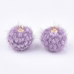 Polyester Covered Pendants, with CCB Plastic Findings, Round, Golden, Medium Purple, 16~19x15~17mm, Hole: 1.6mm