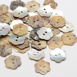 Fiore bottoni in madreperla, pulsante shell Akoya, 2-foro, cammello, 14x1mm, Foro: 1.5 mm, circa 720pcs/scatola