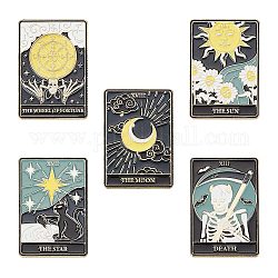 Sunnyclue 5pcs 5 Style Fashion Tarotkarten Emaille Pins, Goldene Legierungsbroschen für Sonne, Sterne, Mond und Schädel für Rucksackkleidung, Mischfarbe, 30.5x21x10 mm, Stift: 1 mm, 1pc / style