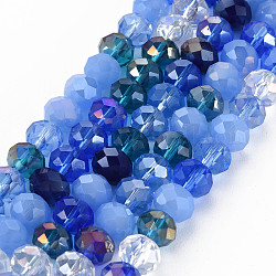 Chapelets de perles en verre électroplaqué, de couleur plaquée ab , facette, rondelle, bleuet, 7.5~8x6mm, Trou: 1.5mm, Environ 69~72 pcs/chapelet, 16.54 pouce ~ 17.24 pouces (42 cm ~ 43.8 cm)