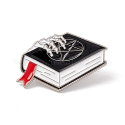Pin esmaltado calavera y libro, insignia de aleación gótica para el día del maestro, planino, negro, 29.2x26.1x1.5mm