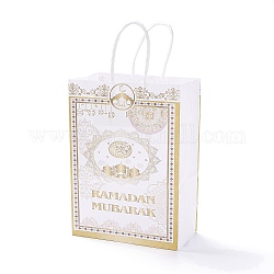 Bolsas de regalo de papel kraft ramadan rectangulares, con asas, para bolsas de regalo y bolsas de compras, blanco, 8x14.8x21.2 cm, doblez: 21.2x14.8x0.1cm
