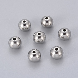 201 Stainless Steel Beads, Round, Stainless Steel Color, 10mm, Hole: 2mm