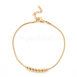 304 Stainless Steel Round Snake Chain Bracelets, with Round Beads, Golden, 7-1/8 inch(18cm), Bead: 4x3mm