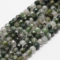 Chapelets de perles en agate mousse naturelle, facette, ronde, 4mm, Trou: 1mm, Environ 96 pcs/chapelet, 14.9 pouce ~ 15.1 pouces