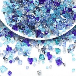 Perle di vetro opache e trasparenti, pepite sfaccettate, blu, 2~5x2.5~8x3~5mm, Foro: 1~1.4 mm, su 10 g / borsa