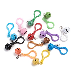 Porte-clés en plastique, avec clips en plastique crochets à pince à homard, fermoirs en alliage de zinc plaqué platine et cloche en fer, couleur mixte, 82mm