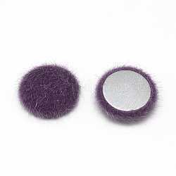 Cabochons recouverts de fausse fourrure, avec fond en aluminium, demi-rond / dôme, violet, 15x5mm