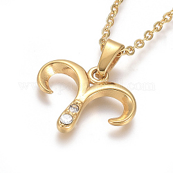 304 Stainless Steel Rhinestone Pendant Necklaces, with Cable Chains and Lobster Claw Clasps, Sheep Horn, Golden, 17.6 inch(44.8cm), 1.5mm