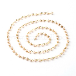 Chaîne de perles en pâte polymère faite à la main, chaîne de liaison, avec épingle à œil en fer doré, pour la fabrication de collier de bracelet, bisque, 7x3.5mm, environ 3.28 pied/fil (1 m)/fil